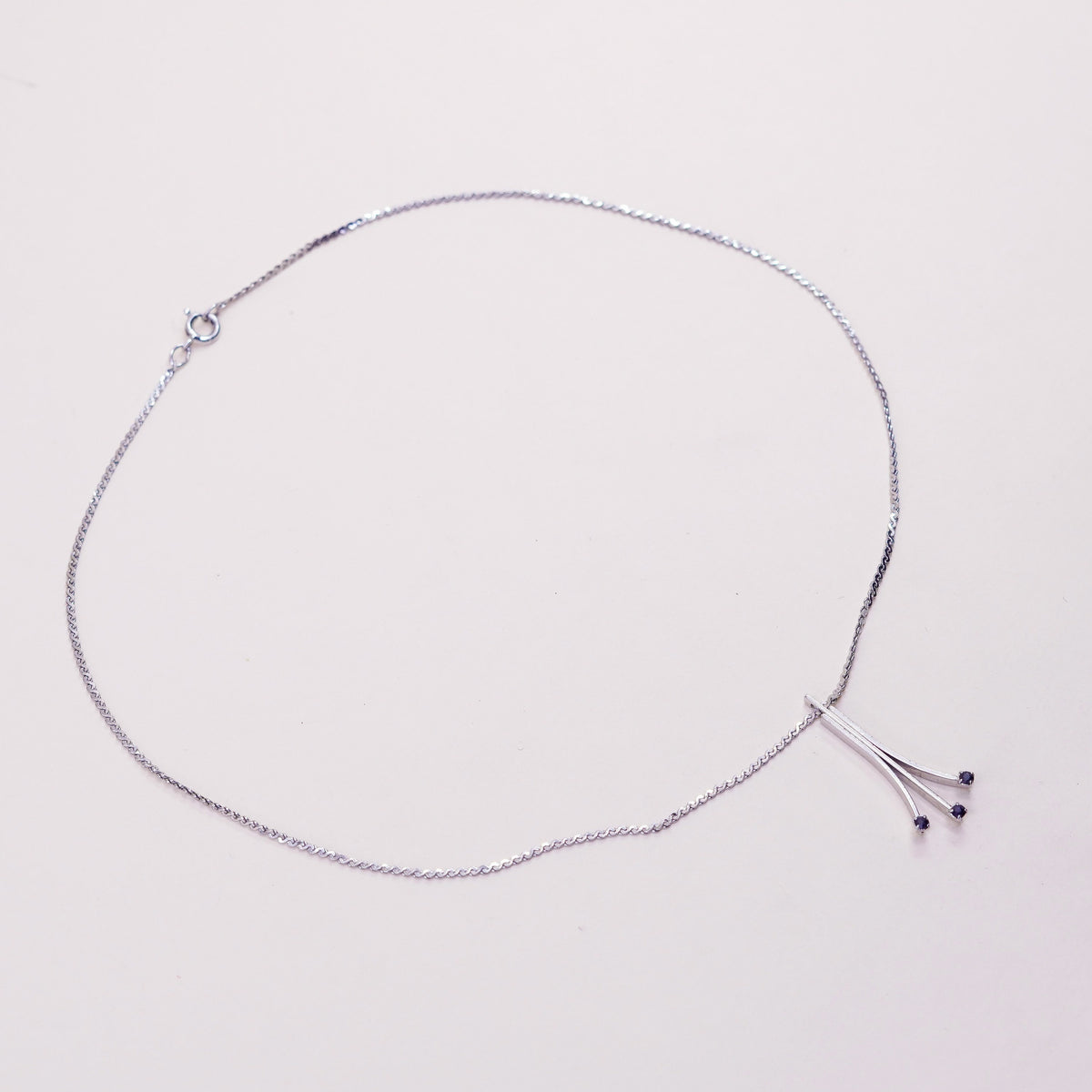 16”, Sterling silver handmade necklace, 925 S link chain with sapphire pendant