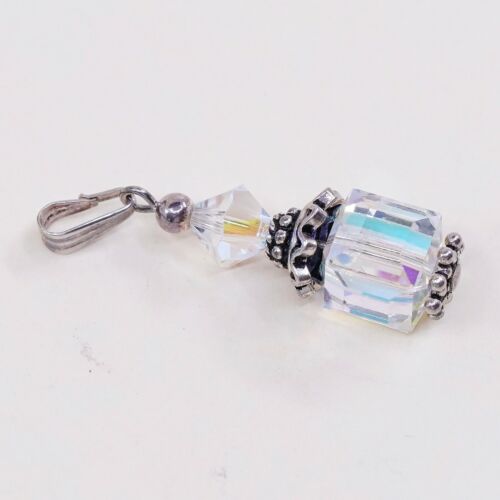 Vintage Sterling silver handmade pendant, 925 silver with Cube crystal N Bali