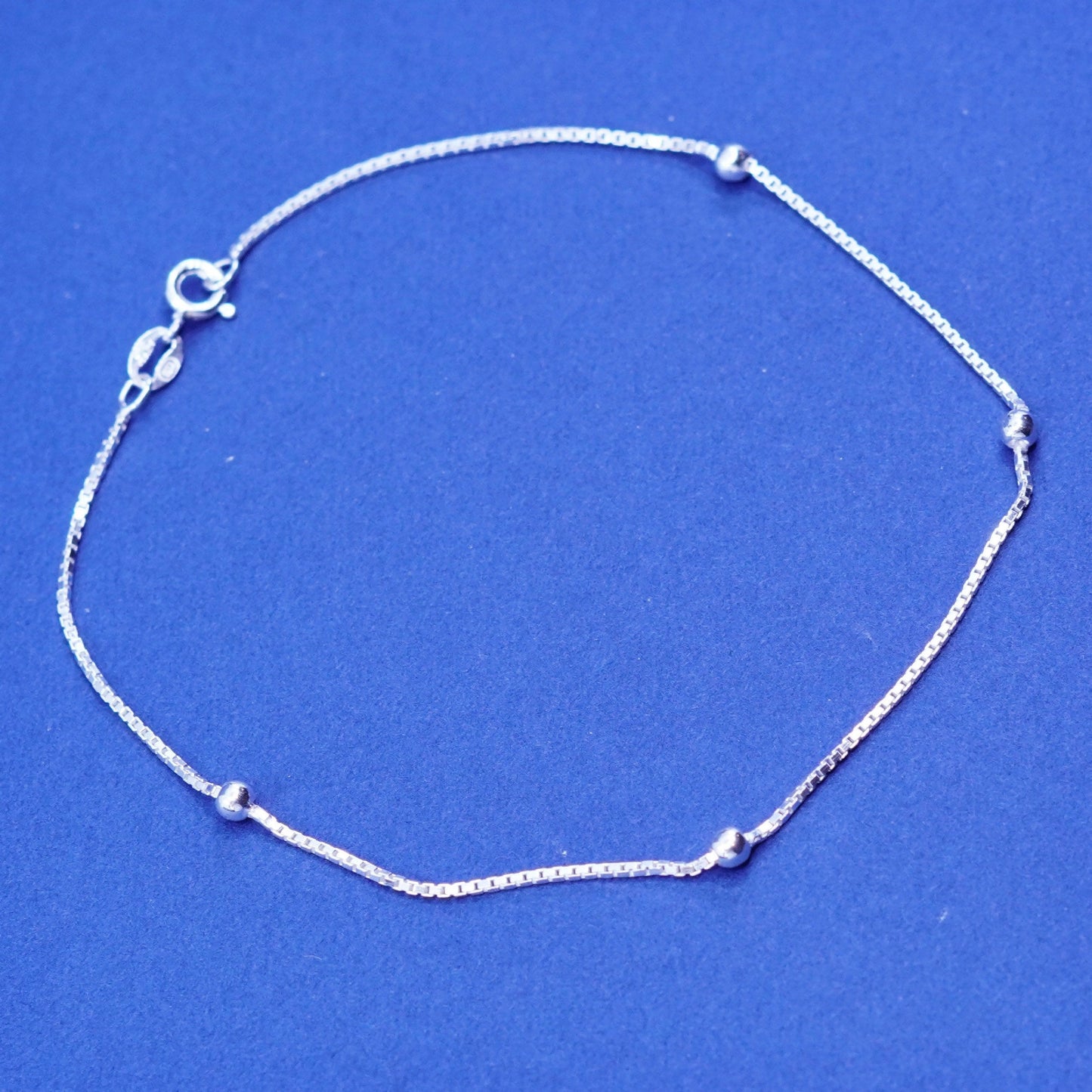 8.75”, 1mm, vintage Sterling silver handmade bracelet, 925 box chain with bead