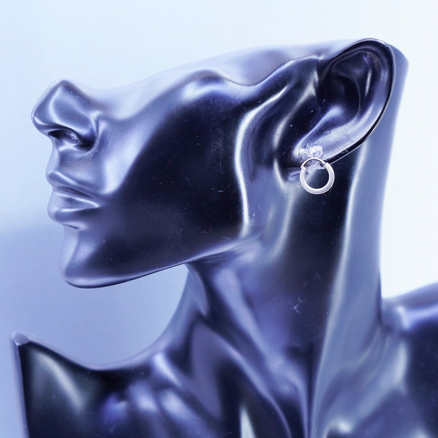 0.5”, vintage Sterling silver handmade earrings, textured 925 hoops