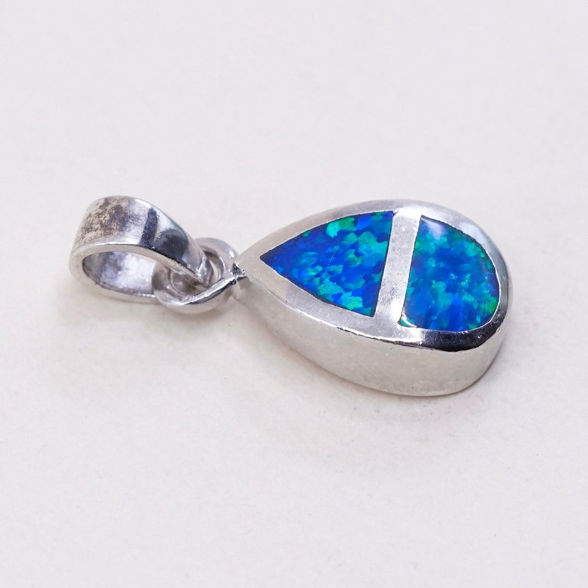 Vintage Sterling silver handmade pendant, 925 teardrop with opal