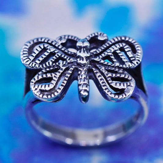 Size 7, vintage sterling silver handmade ring, 925 filigree butterfly band