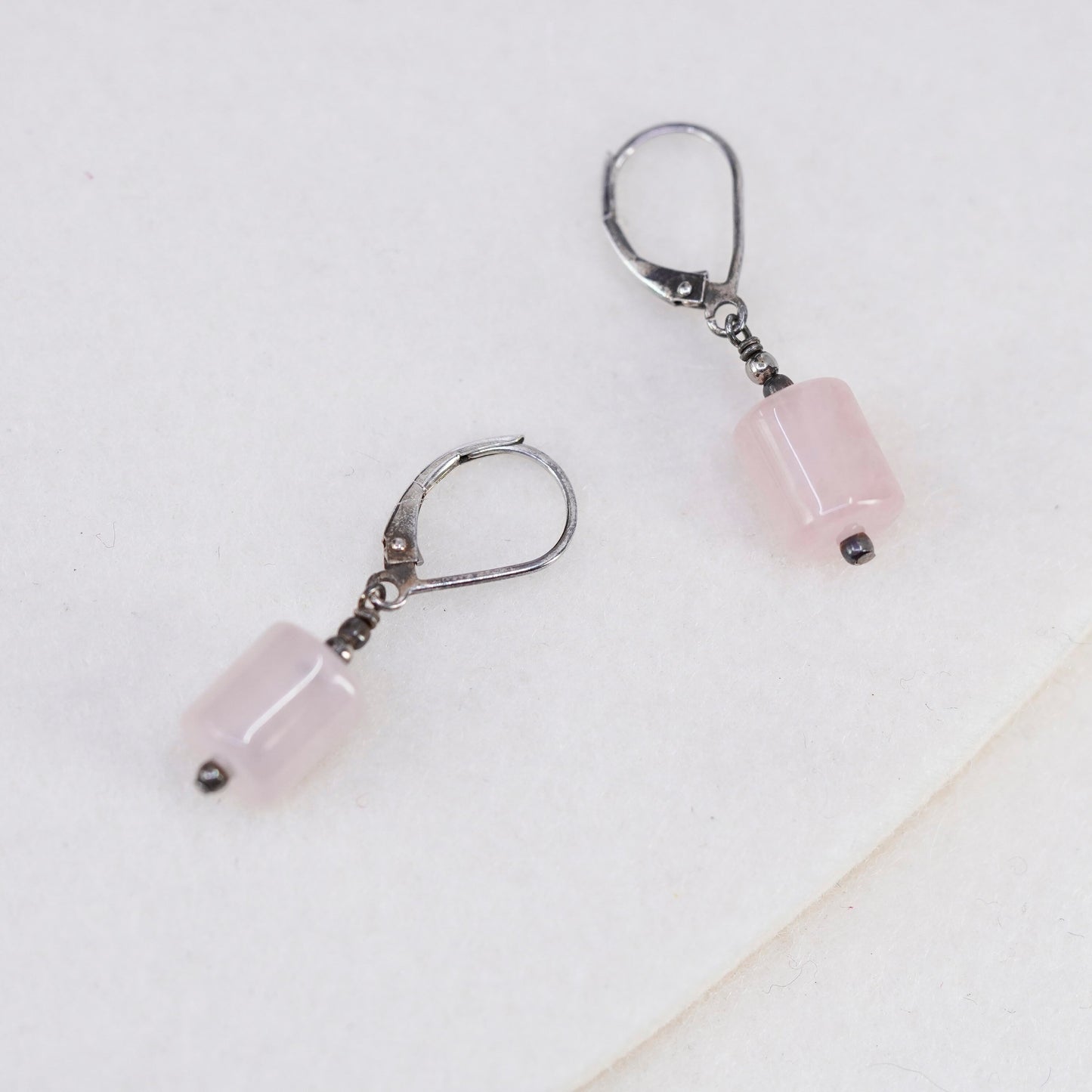 Vintage Sterling 925 silver handmade earrings with pink rose quartz