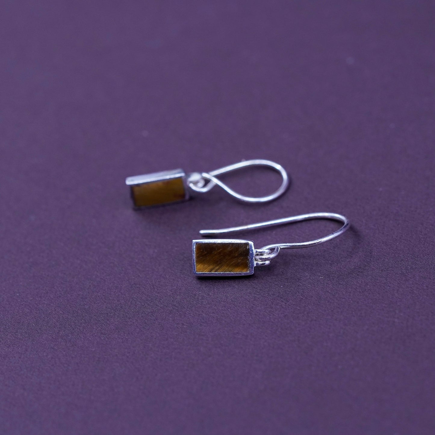 Vintage Sterling 925 silver handmade earrings with golden cat’s eye drops