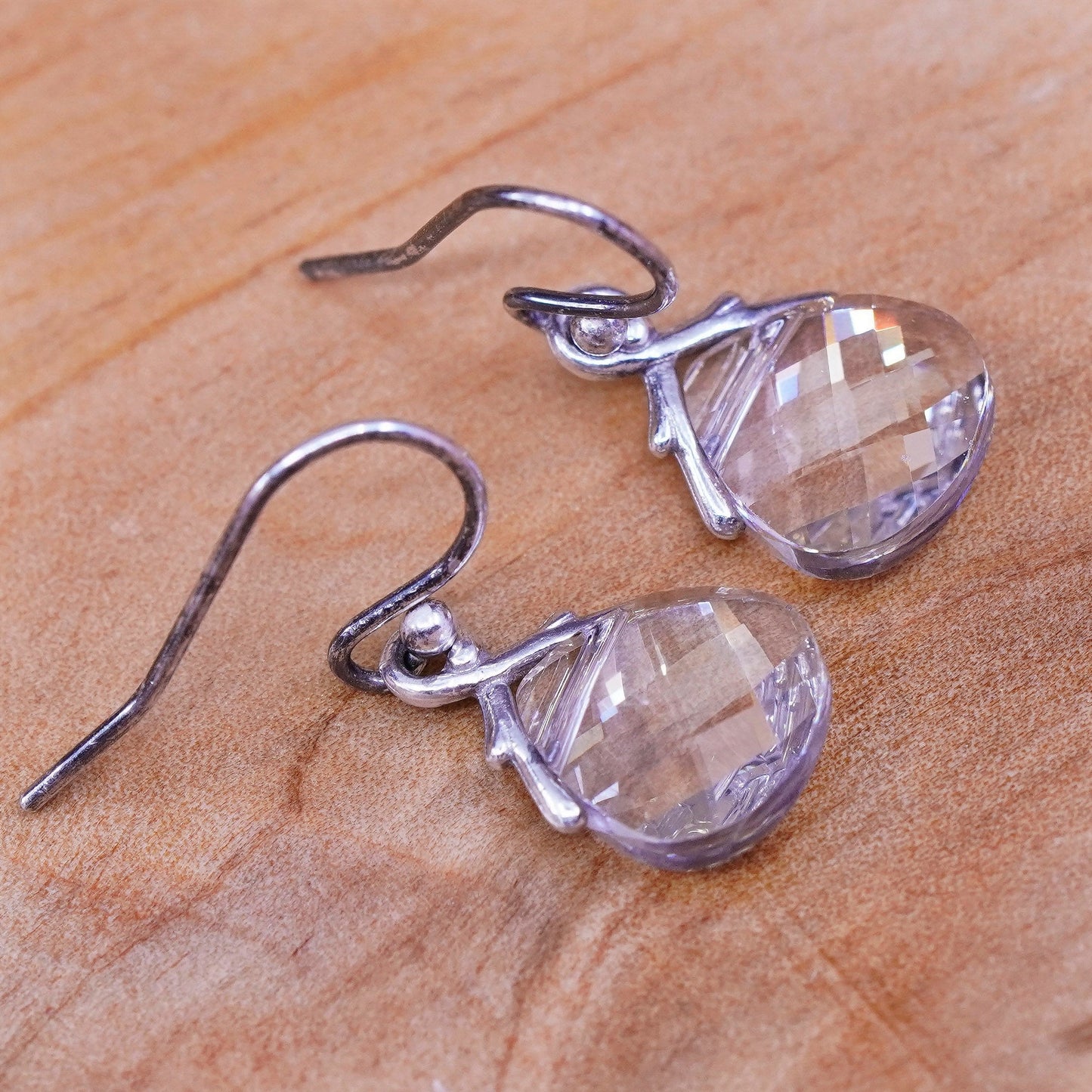 Vintage Sterling 925 silver handmade earrings with teardrop crystal