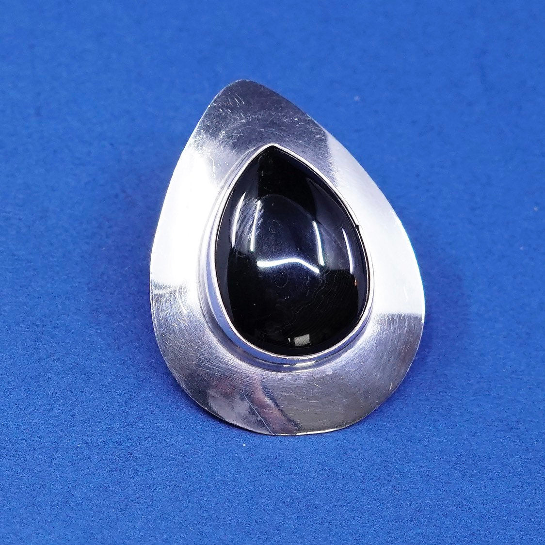 vtg Plata sterling 925 silver handmade earrings, mexico 925 studs w/ blue onyx