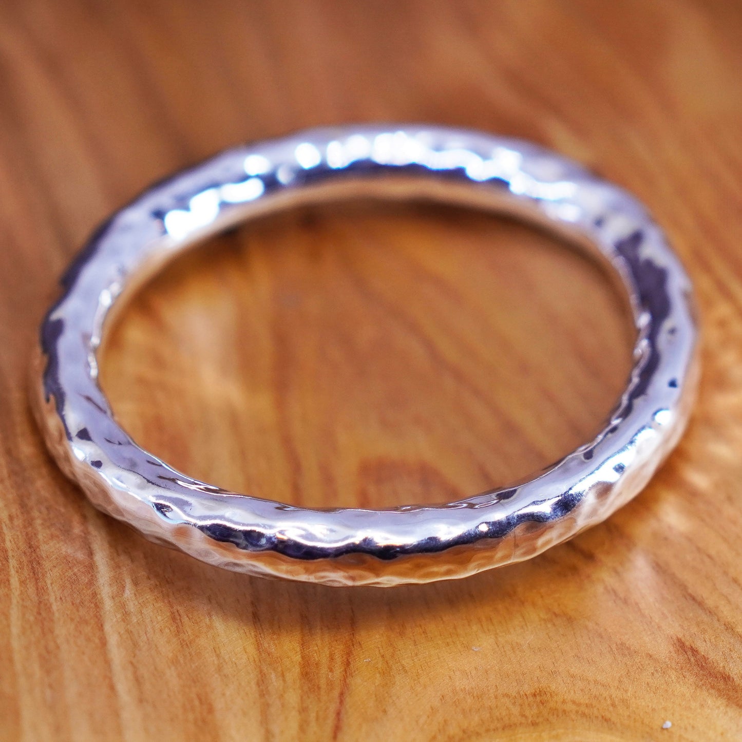7.5”, Vintage Mexico Sterling silver handmade bracelet, hammered 925 bangle