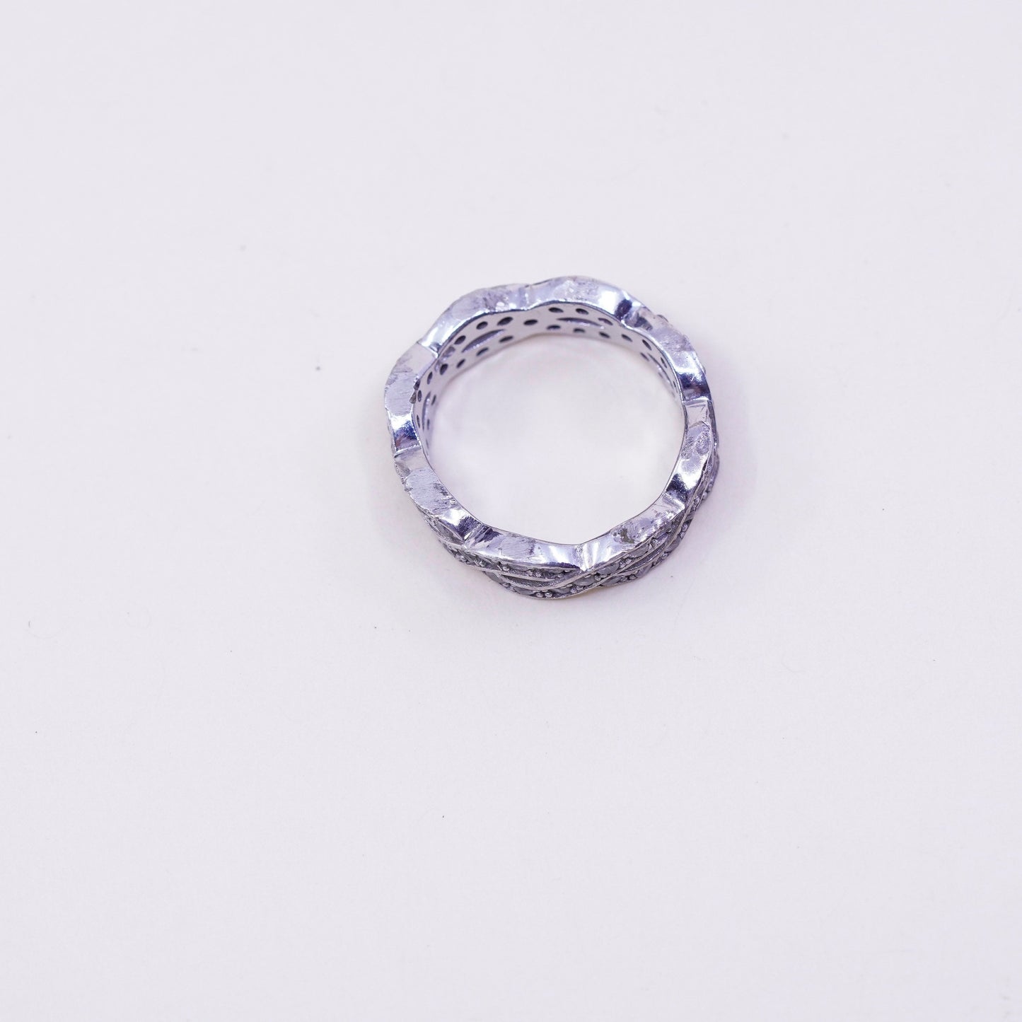 Size 4, Vintage sterling silver handmade ring, engagement ring with cz