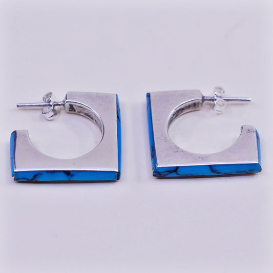 sterling silver handmade earrings, southwestern 925 square studs with turquoise