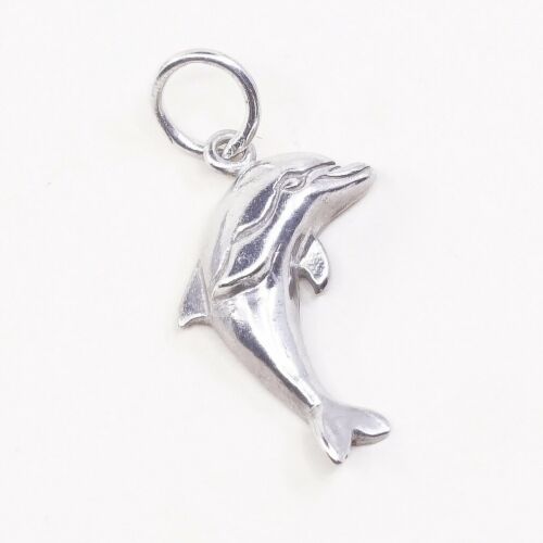 Vintage Sterling Silver Dolphin Pendant, Solid 925 Silver Fish Charm, Stamped