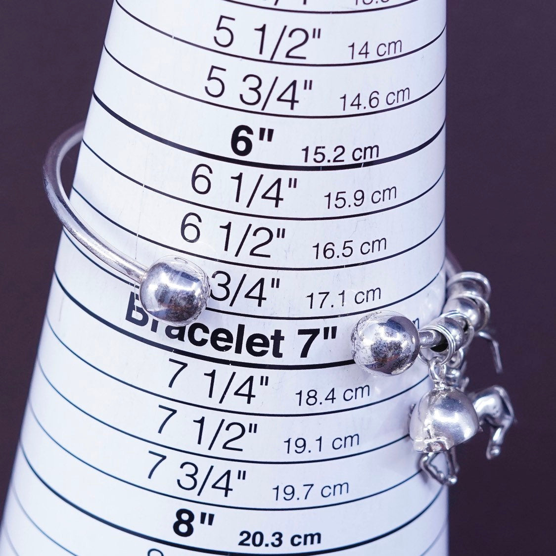 7", sterling silver handmade bracelet, 925 4 charms lover horse riding racing