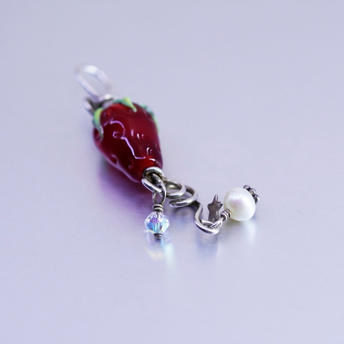 Vintage foiled red flower heart glass pendant