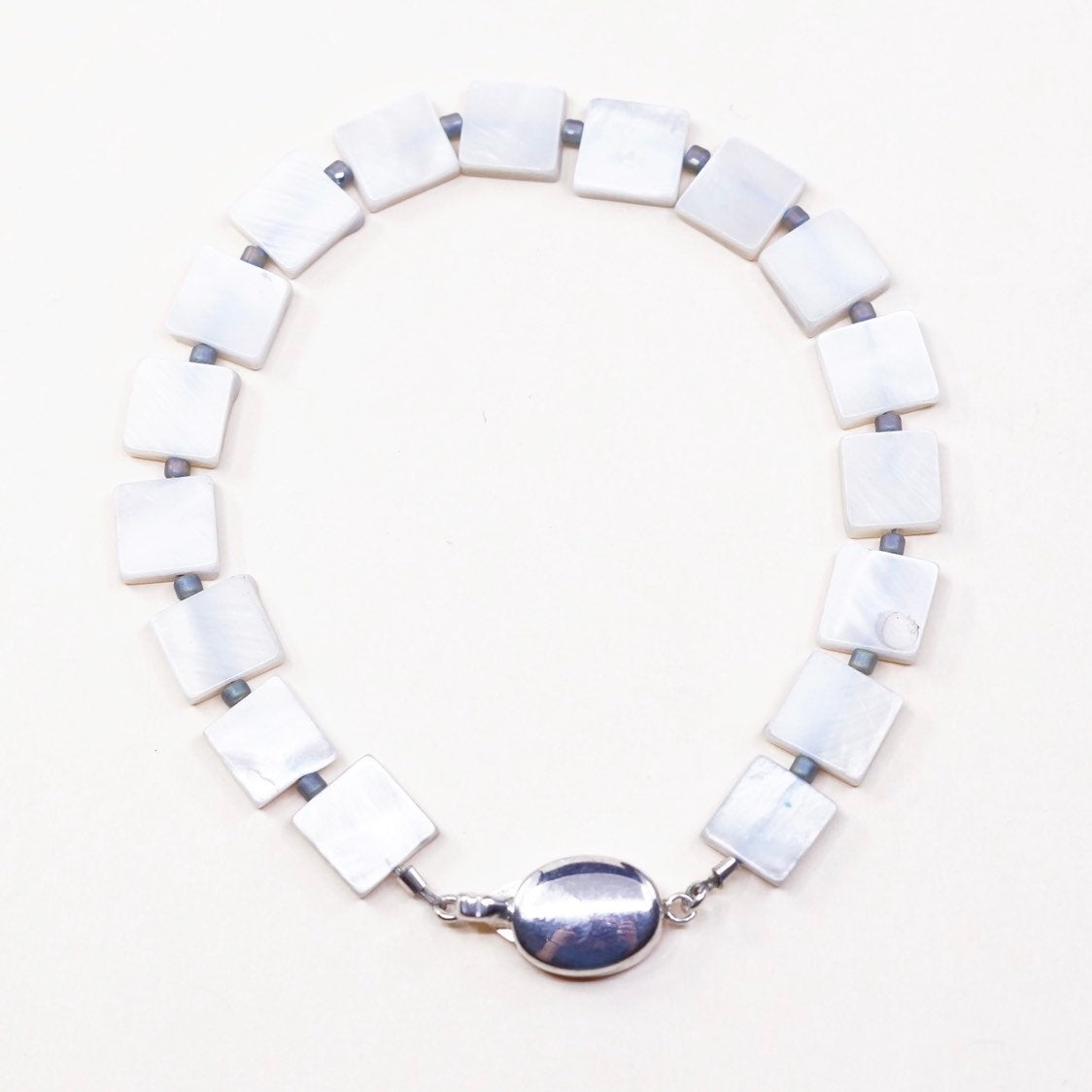 7.5”, VTG Sterling silver handmade bracelet, Mexico 925 w/ mother of pearl