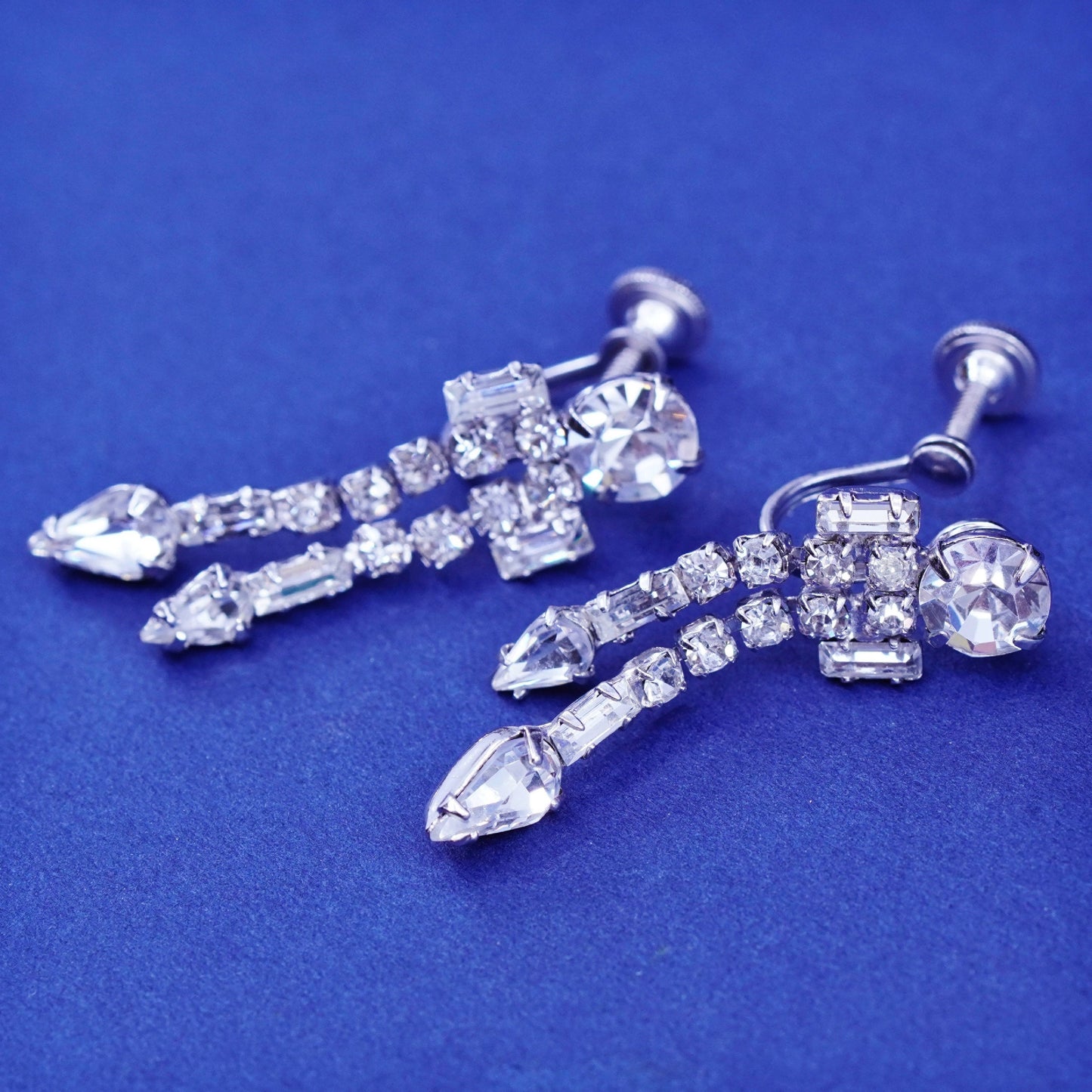 Vintage Sterling 925 silver screw back earrings with Rhinestone
