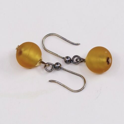 Vtg Sterling 925 Silver Handmade Earrings W/ Orange Bead, Stamped 925