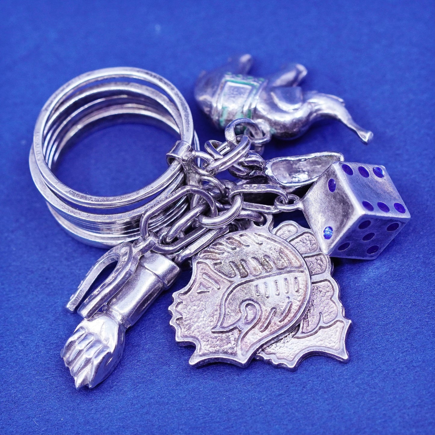 Size 3.5, Sterling 925 silver handmade ring boy dice elephant girl hand charm