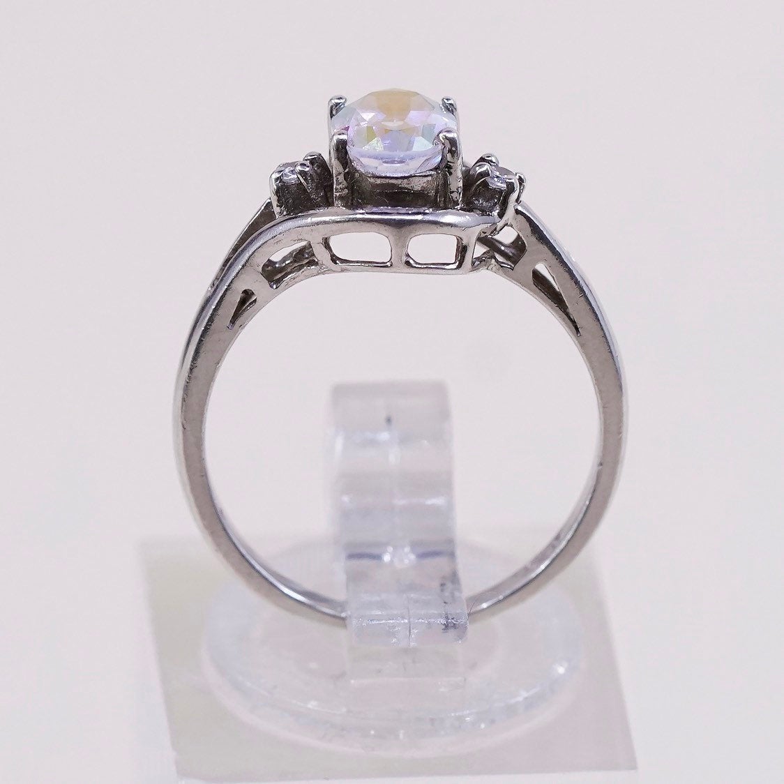 sz 5, Sterling silver ring 925 silver CZ cluster details engagement ring