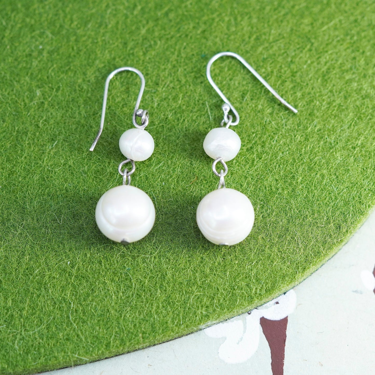 Vintage Sterling 925 silver handmade earrings with freshwater pearl beads