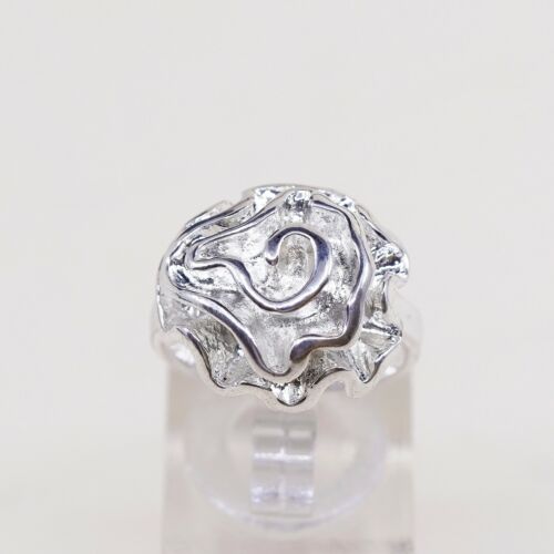 Sz 7, Vtg carolyn pollack Sterling 925 Silver Handmade Rose Bud Flower Band Ring
