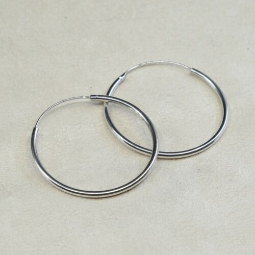 1.5", Vintage Sterling Silver Handmade Earrings, Fine 925 Silver Huge Hoops