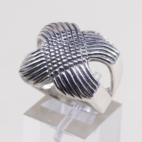 Sz 7.5, Vtg Sterling Silver handmade Ring. 925 modernist, Statement Cross Ring
