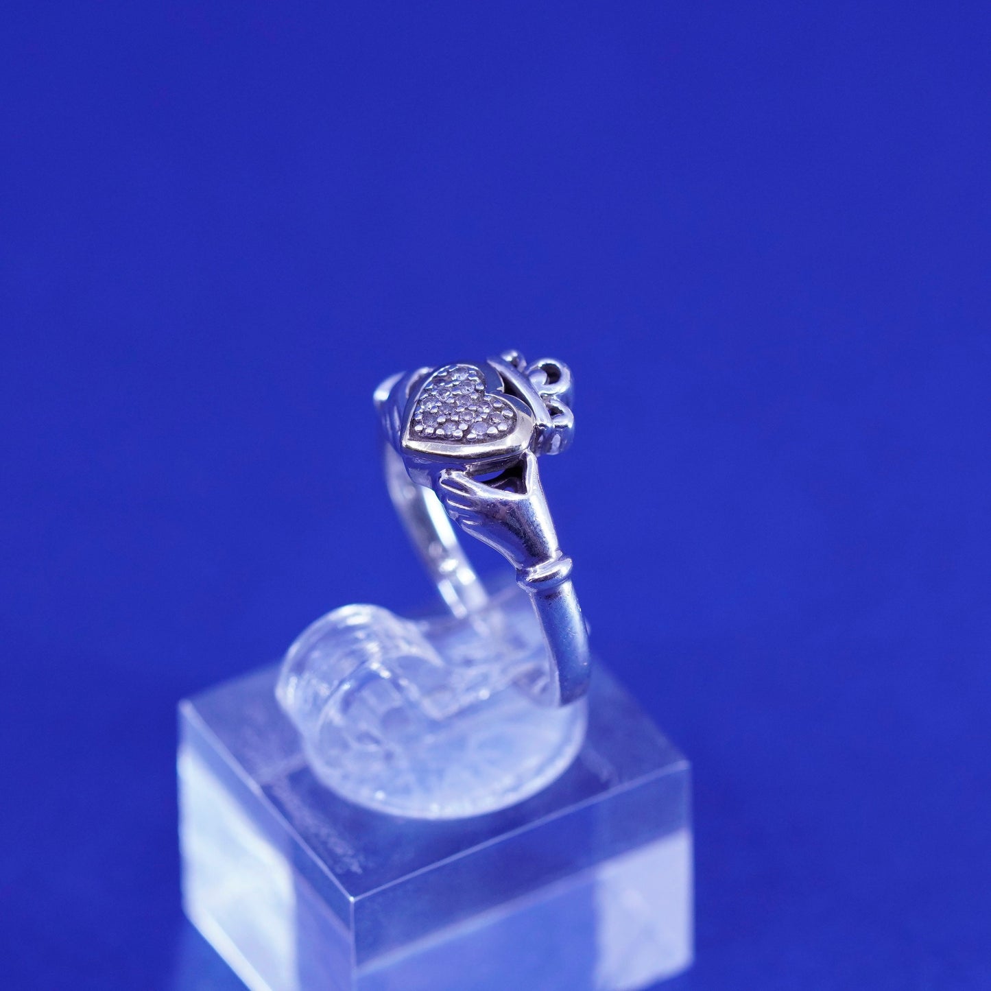 Size 5.5, sterling 925 silver claddagh ring with 14K gold heart and diamond