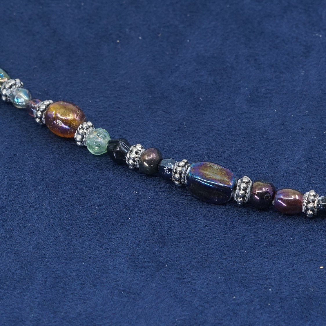 7.5", vtg handmade sterling silver bracelet, colorful glass beads, stamped 925