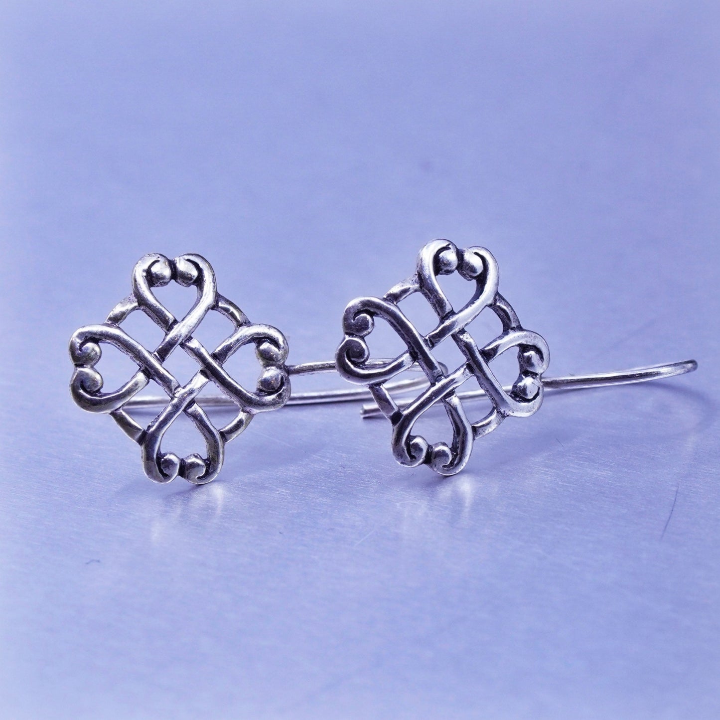Vintage Irish Sterling 925 silver handmade filigree Celtic knot earrings