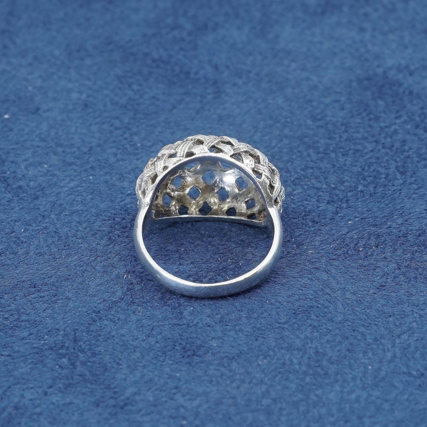 sz 7, vtg Sterling silver handmade ring, 925 cocktail ring w/ woven, braid