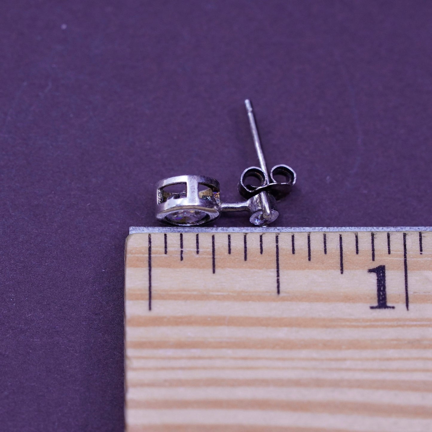 vintage Sterling 925 silver studs, round cz earrings