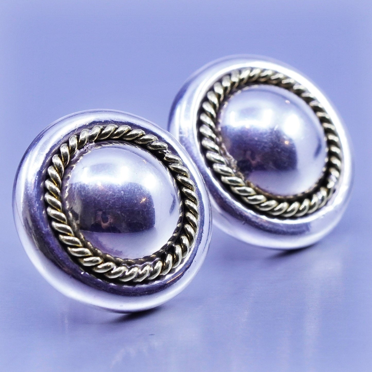 Vintage Mexico Sterling 925 silver handmade studs earrings brass cable around