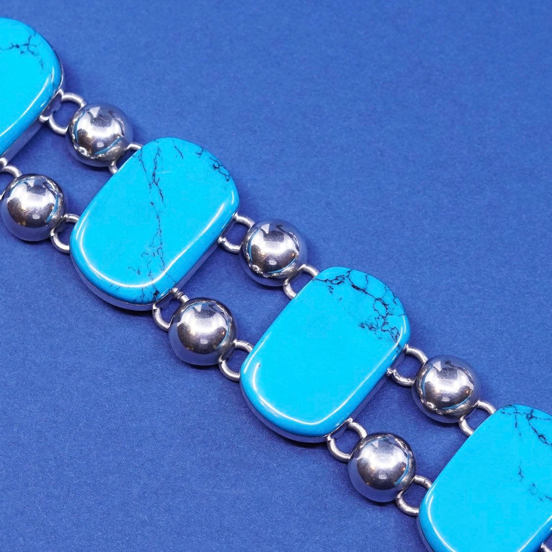 6.5”, mexico sterling silver handmade bracelet, 925 w/ turquoise toggle closure