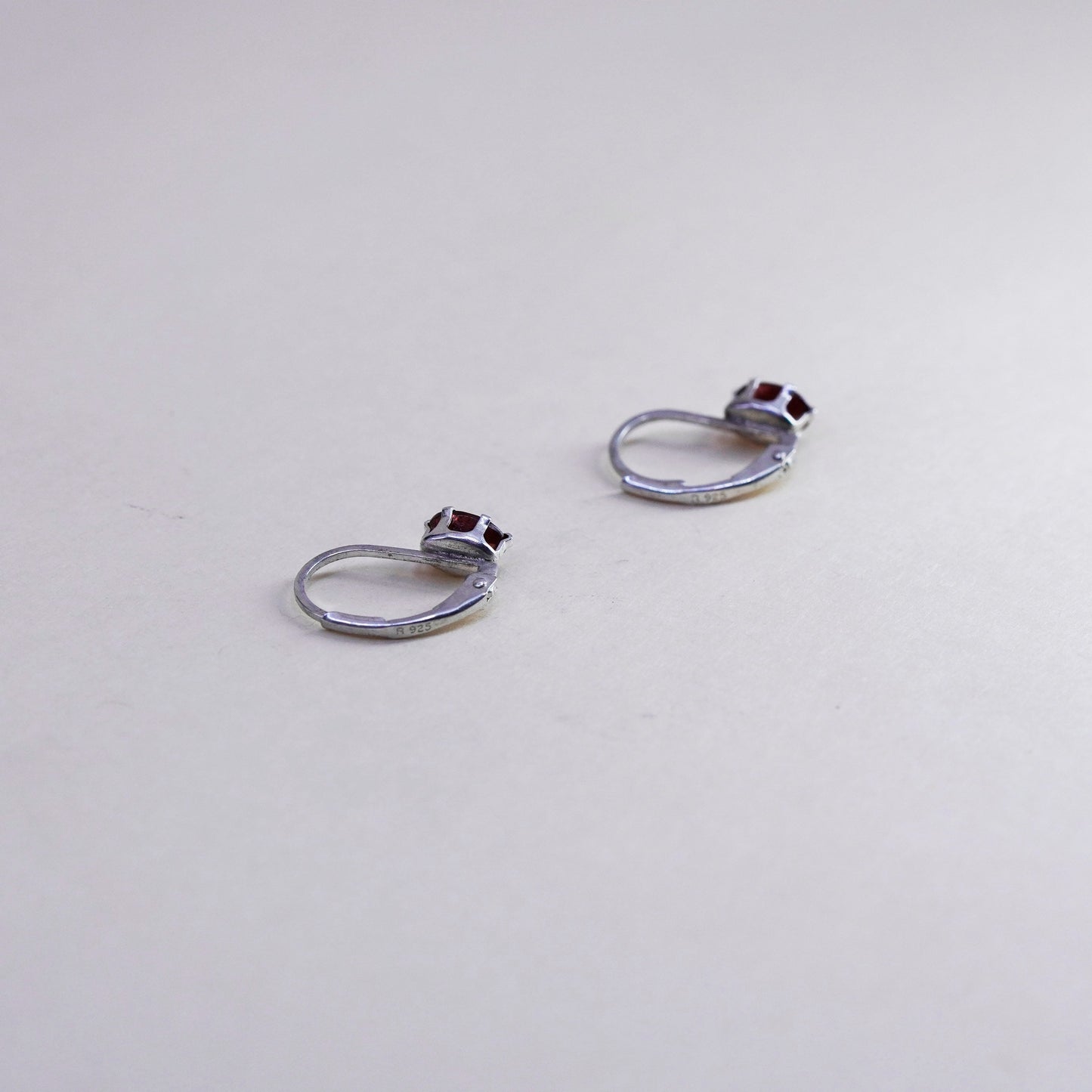Vintage Sterling 925 silver handmade earrings with ruby
