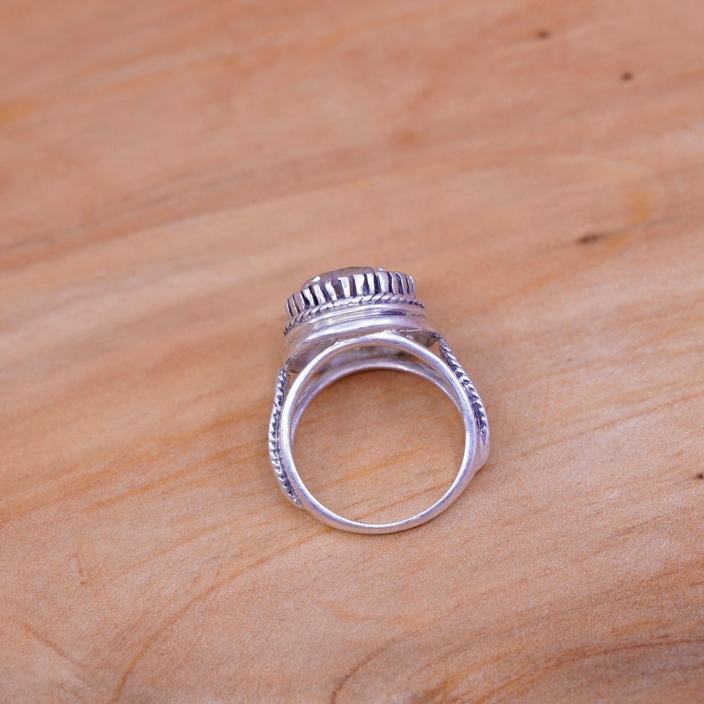 Size 7.75, vintage Sterling silver handmade ring, 925 engagement band with cz