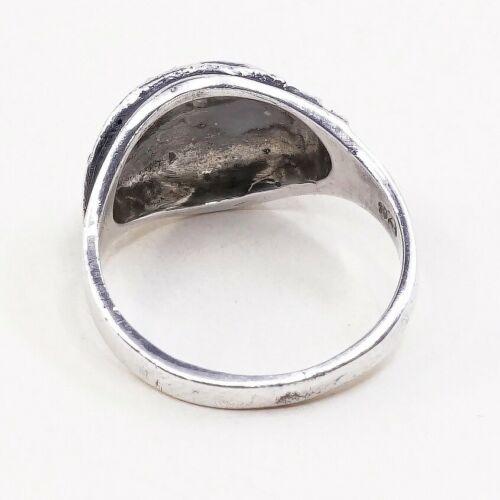 Sz 7, Vtg Sterling Silver Handmade Ring, 925 Silver Band marcasite details