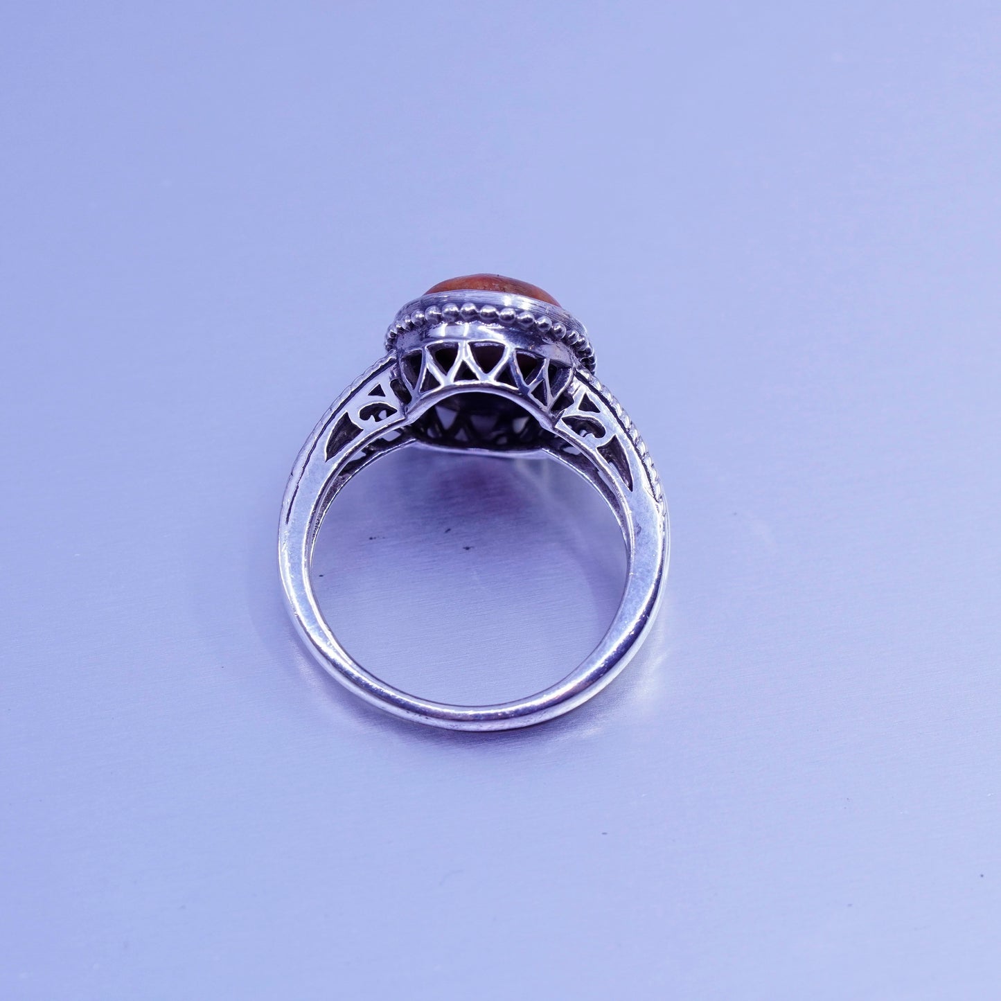 Size 7.25, vintage Sterling 925 silver handmade ring with red jasper and beads