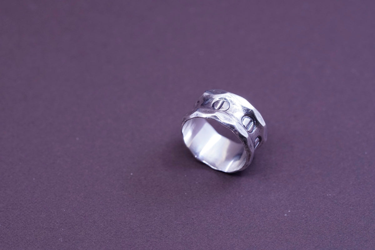 Size 7.5, vintage Sterling silver handmade ring, 925 ribbed men’s band
