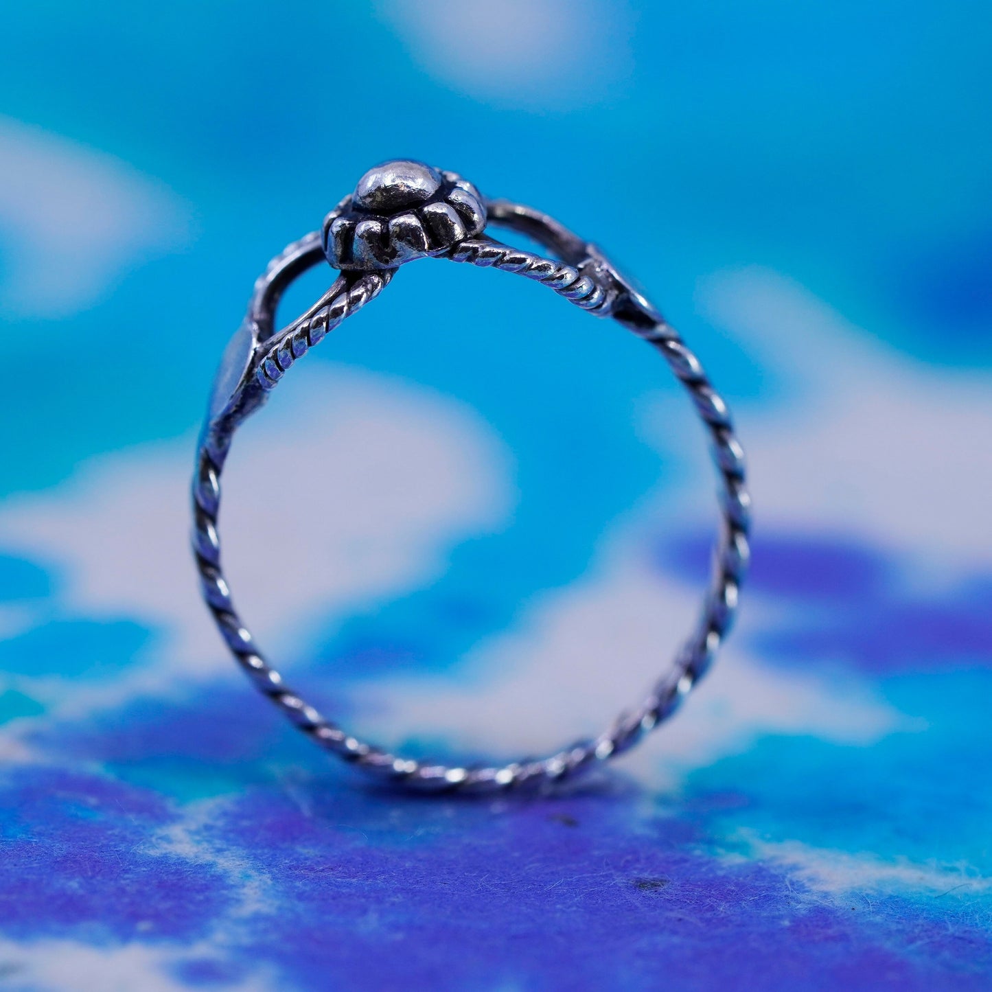 Size 7, vintage Sterling silver handmade ring, 925 cable band w/ beads