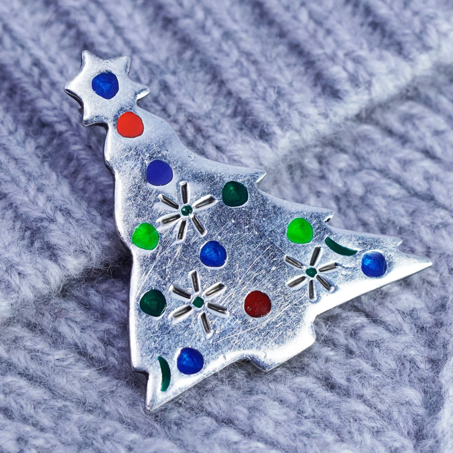 Mexico sterling silver handmade brooch, 925 Christmas tree with colorful dots
