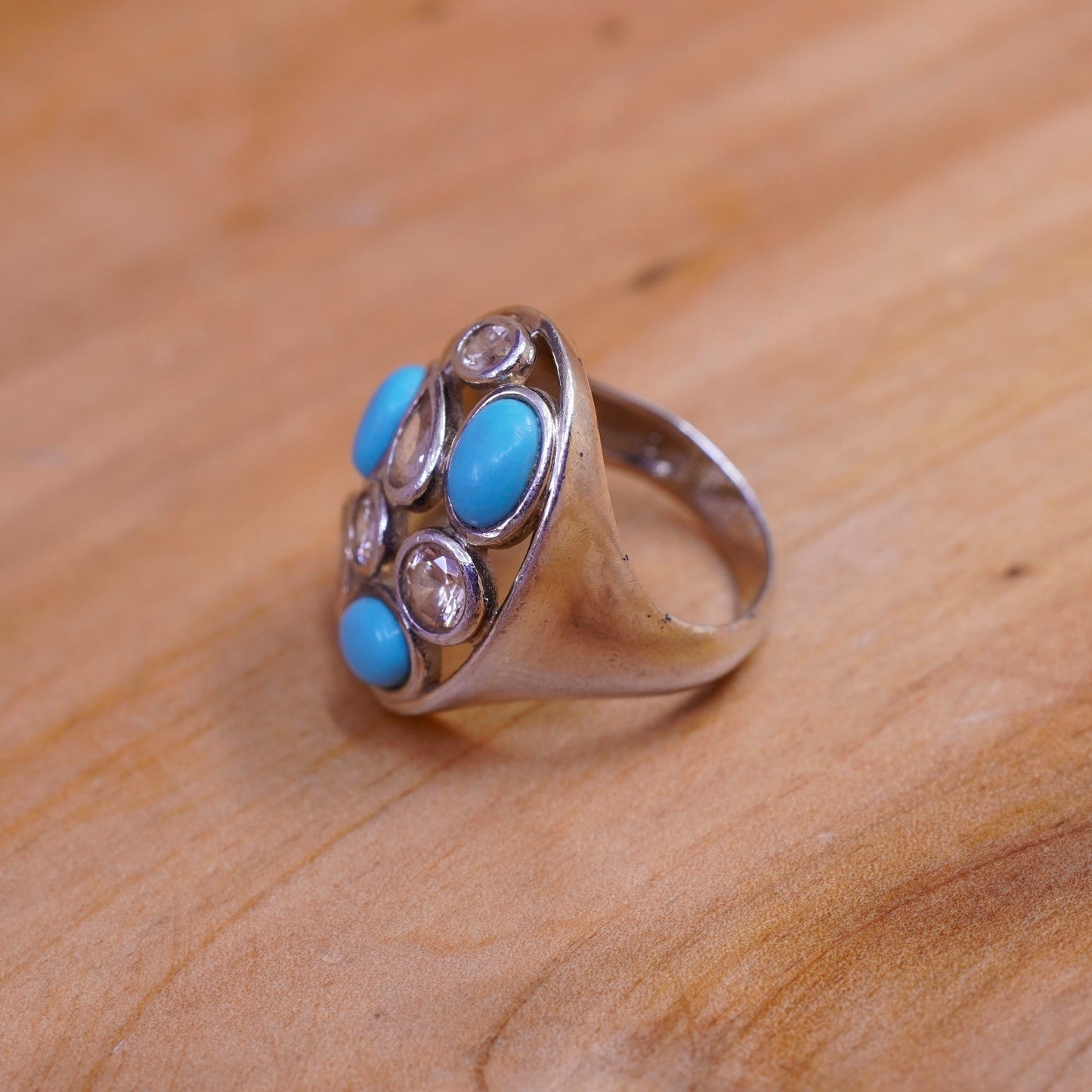 Size 5.75, vintage Native American Sterling silver handmade ring turquoise cz