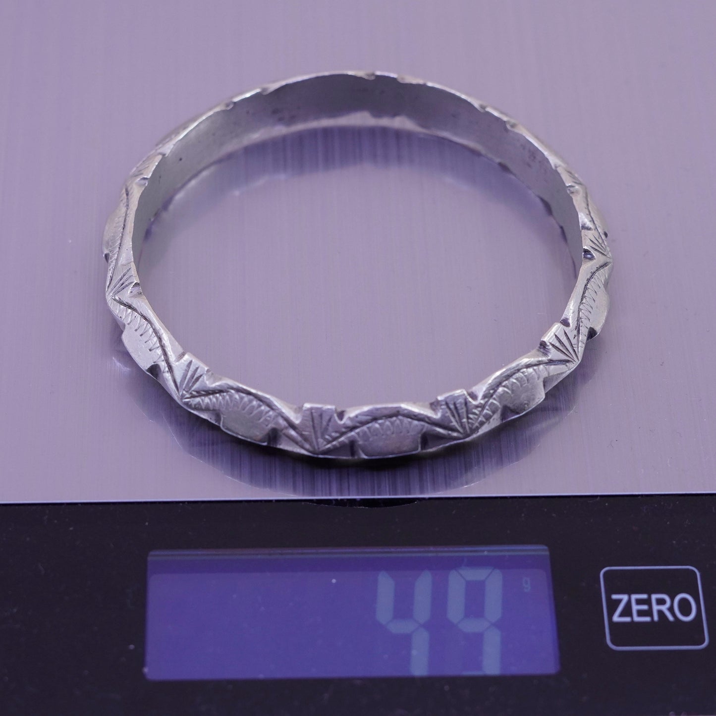 7.75”, Native American sterling 925 silver handmade textured bracelet, bangle