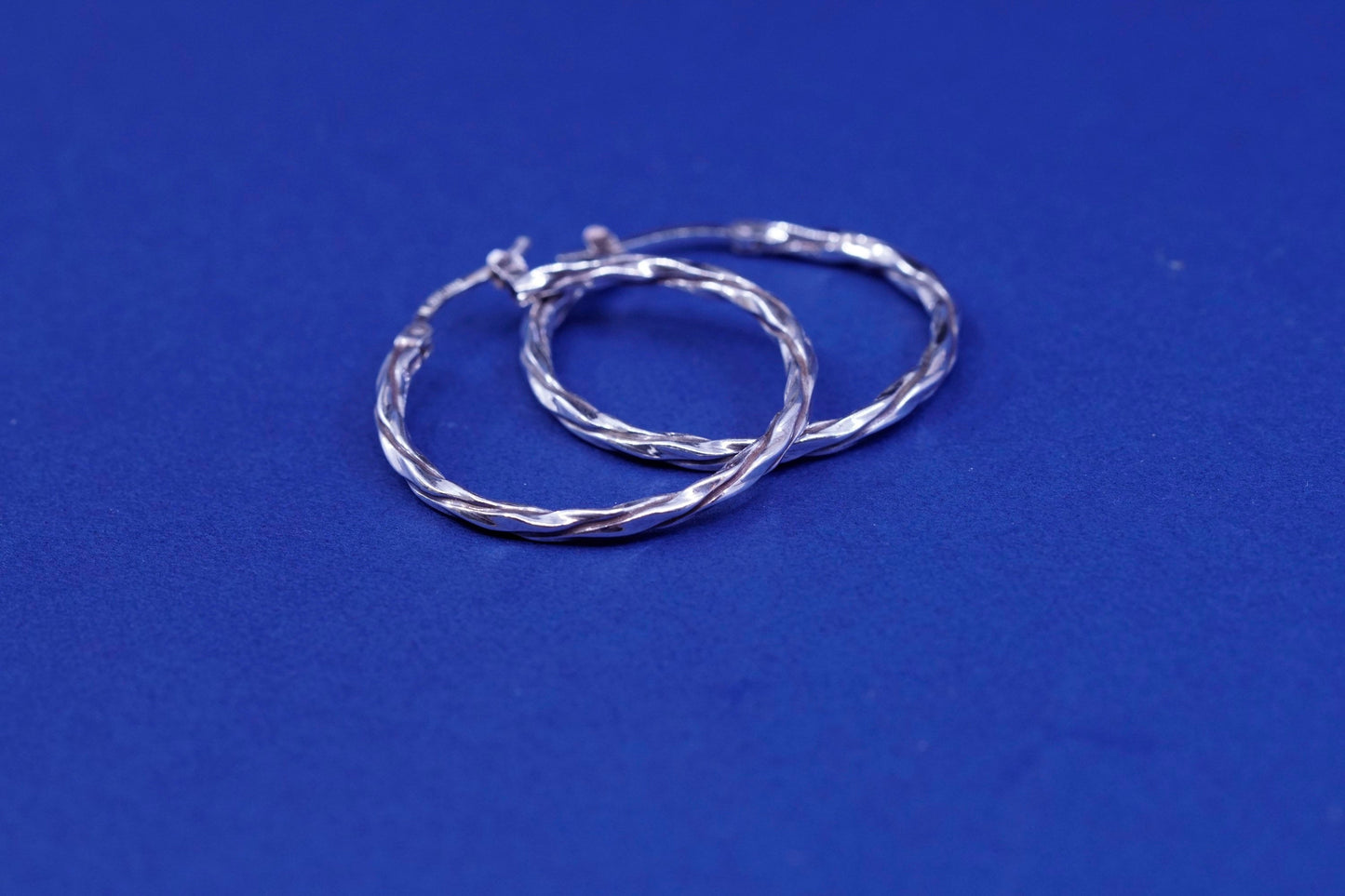 1.25”, vintage milor Sterling silver twisted hoop earrings, 925 textured huggie
