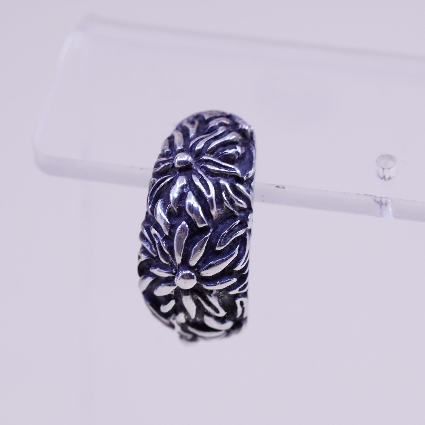 Vintage sterling silver handmade huggie studs, filigree 925 floral earrings