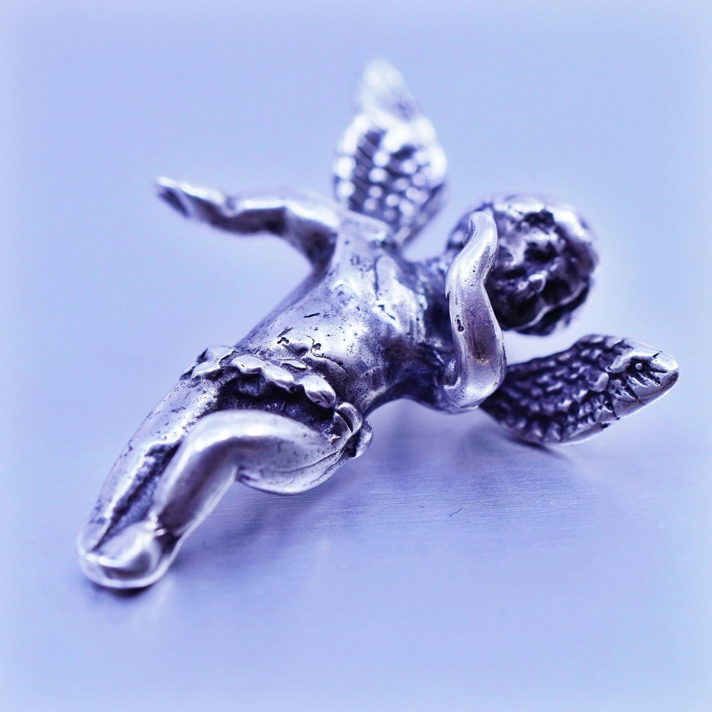 Antique Sterling silver handmade charm, 925 Angel pendant