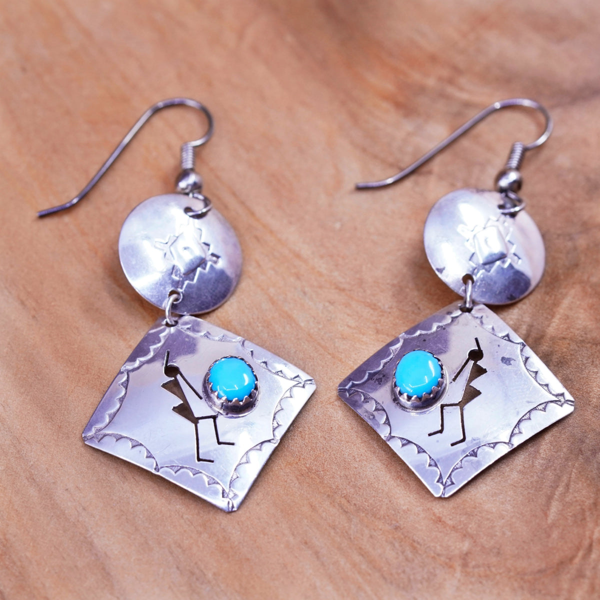Vintage Sterling 925 silver handmade square earrings with turquoise