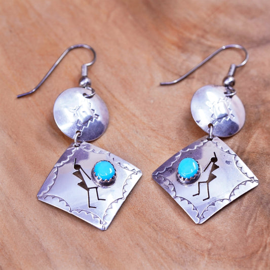 Vintage Sterling 925 silver handmade square earrings with turquoise