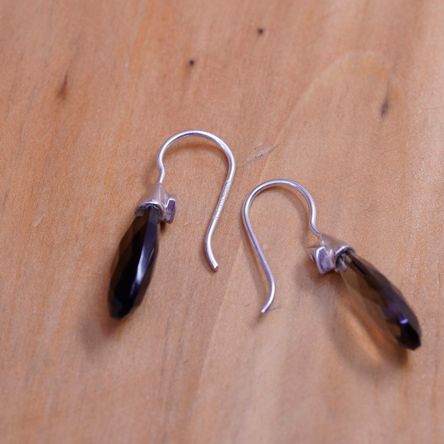Vintage Elle Sterling 925 silver earrings with teardrop smoky topaz and ruby