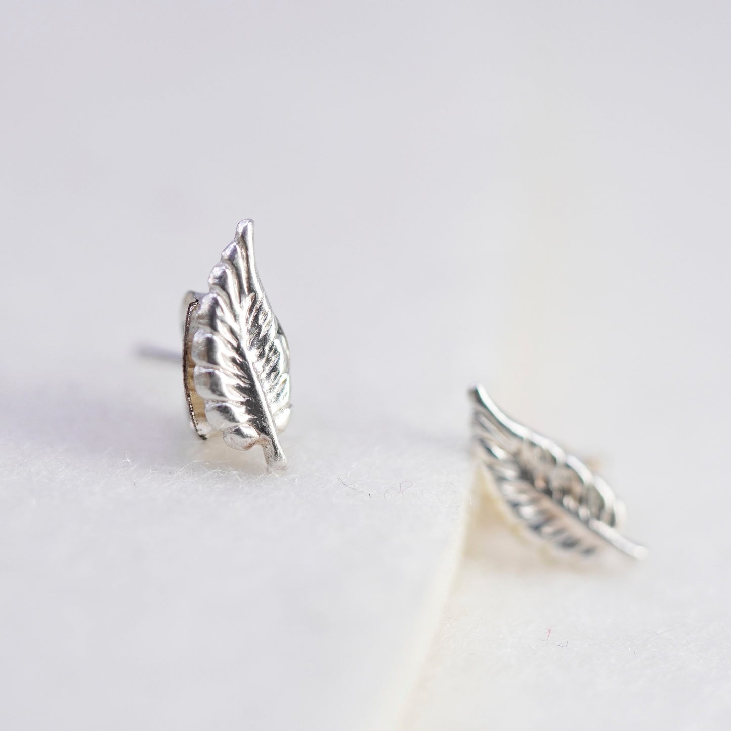 Vintage Sterling 925 silver handmade leafy earrings, studs
