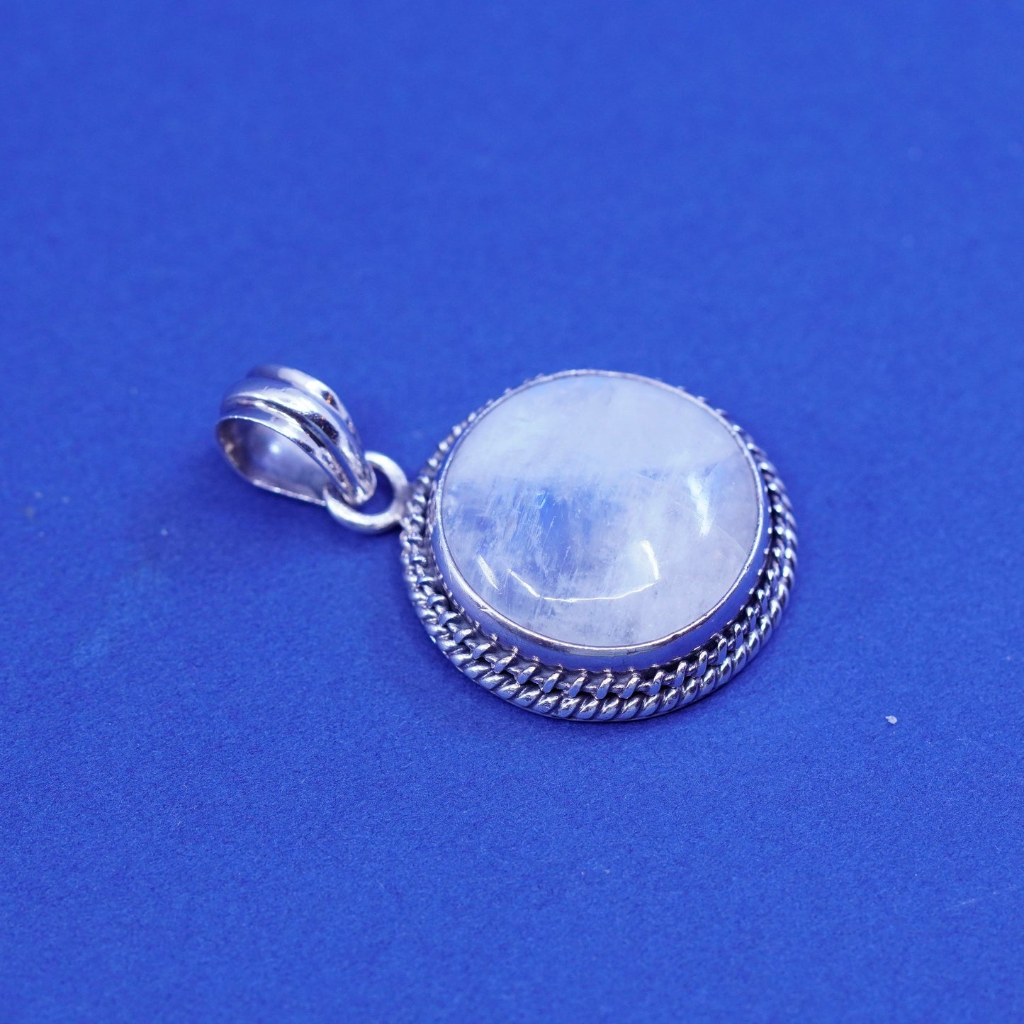 1.25”, PMA Sterling silver handmade pendant, 925 circle with moonstone cable