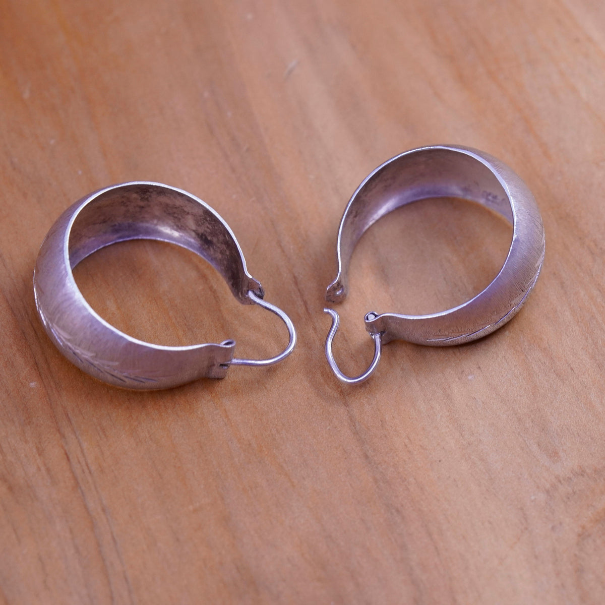 1”, Vintage Sterling silver handmade earrings, textured 950 hoops